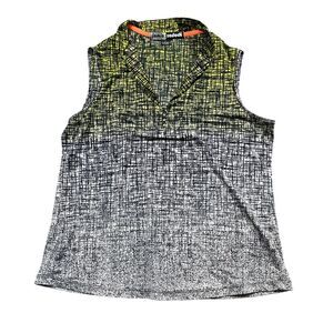 Jamie Sadock Large Sleeveless V Neck Yellow Black 100% Cotton Top Tennis Golf‎